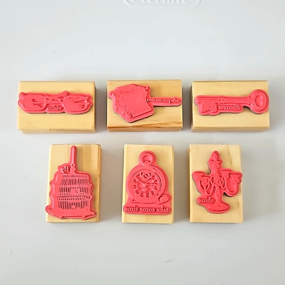 Vintage Collection Wooden Stamp Lot of 6 Arts & Crafts Art Supplies Card EUC - Picture 2 of 2